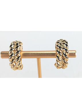 Vintage Christian Dior Gold Tone Woven Hoop Clip On Earrings Huggies Modern Look